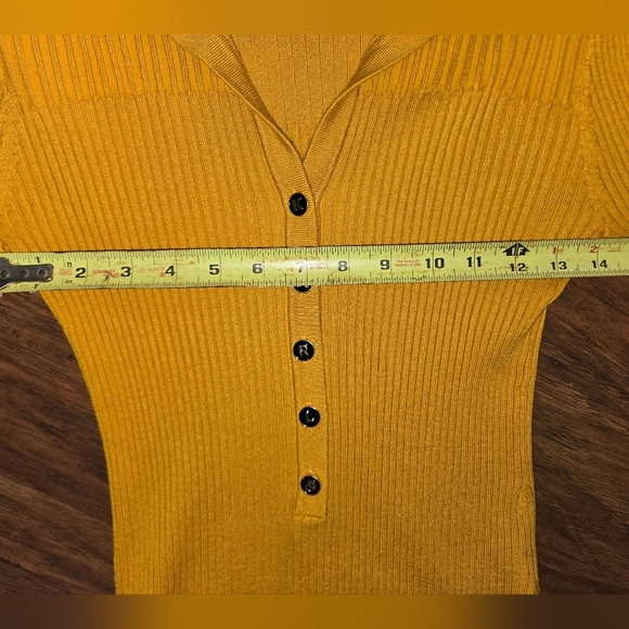 Karl Lagerfeld Yellow Button-Up Ribbed Women's Sweater - Picture 10 of 10